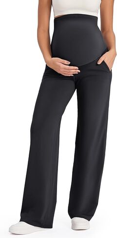 G4Free Maternity Pants Over The Belly Yoga Dress Work Pregnancy Pants Stretchy Lounge Wide Leg Trousers with Pockets in Saudi Arabia