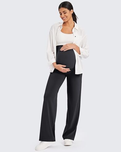 G4Free Maternity Pants Over The Belly Yoga Dress Work Pregnancy Pants Stretchy Lounge Wide Leg Trousers with Pockets in Saudi Arabia