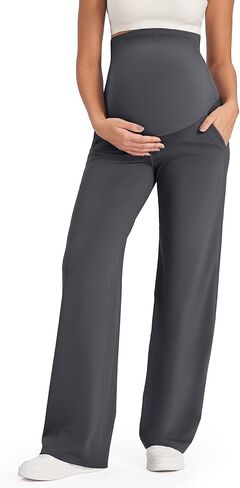 G4Free Maternity Pants Over The Belly Yoga Dress Work Pregnancy Pants Stretchy Lounge Wide Leg Trousers with Pockets in Saudi Arabia