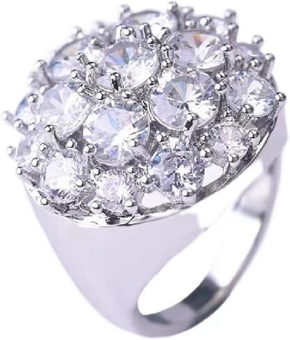 Luxury full diamond round super flash zircon ring banquet 925 sterling silver ring round cut cubic zirconia ring simulation diamond fashion wedding or engagement ring CZC441 (10, White gold) in Kuwait