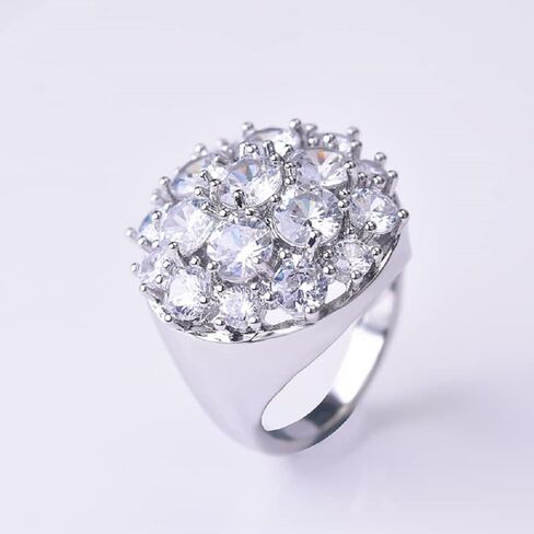 Luxury full diamond round super flash zircon ring banquet 925 sterling silver ring round cut cubic zirconia ring simulation diamond fashion wedding or engagement ring CZC441 (10, White gold) in Kuwait