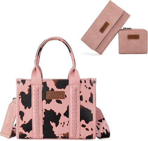 Montana West X Wrangler Cow Print Tote Bag and Minimalist Large Small Wallets Set for Women in Kuwait