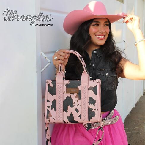 Montana West X Wrangler Cow Print Tote Bag and Minimalist Large Small Wallets Set for Women in Kuwait