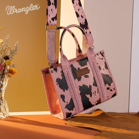 Montana West X Wrangler Cow Print Tote Bag and Minimalist Large Small Wallets Set for Women in Kuwait