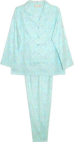 LA CERA Women's Cotton Lace Trimmed Cotton Flannel Pajama Set, 100% Cotton, Full Button Front Top, Long Sleeves in Saudi Arabia