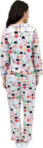 LA CERA Women's Cotton Lace Trimmed Cotton Flannel Pajama Set, 100% Cotton, Full Button Front Top, Long Sleeves in Saudi Arabia