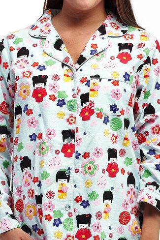LA CERA Women's Cotton Lace Trimmed Cotton Flannel Pajama Set, 100% Cotton, Full Button Front Top, Long Sleeves in Saudi Arabia