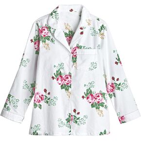 LA CERA Women's Cotton Lace Trimmed Cotton Flannel Pajama Set, 100% Cotton, Full Button Front Top, Long Sleeves