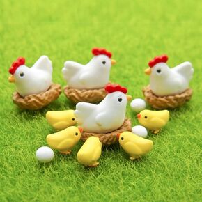 12Pcs White Miniature Hen Chicken Family Egg Statue Figurine Garden Decor Ornaments Outdoor Statues Garden Sculptures