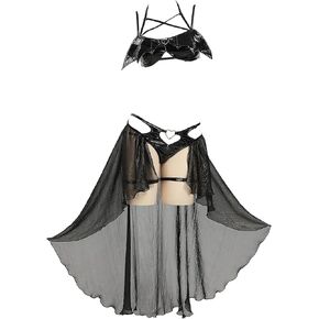 MEOWCOS Black Set PU Leather Chest Cutout Two-Piece Lingerie Set