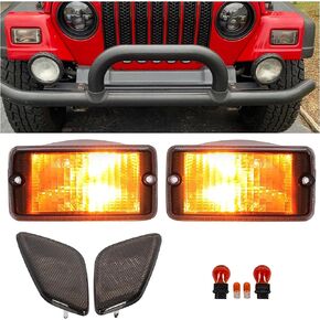 ECOTRIC Signal+Side Marker Lights Compatible with 1997-2006 Jeep Wrangler TJ Chassis Smoke Bumper Signal Lights&Fender Side Marker Set