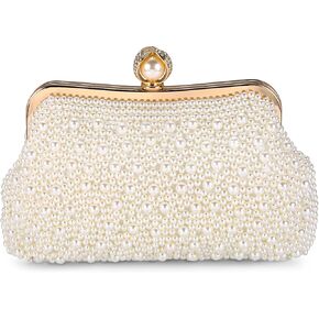 FALETO Pearl Clutch Bag for Women Evening Wedding Party Bridal Handbag Ladies Beaded Clutch Purse for Party