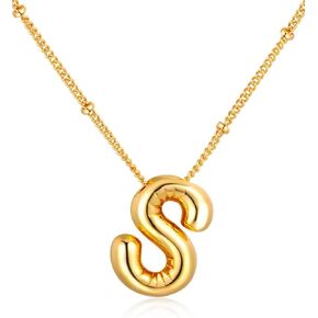 Gold Bubble Letter Necklace for Women,14K Gold Plated Balloon Initial Necklace Dainty Charm Necklaces Puffy Alphabet Name Personalized A-Z Letter Pendant Jewelry for Mom