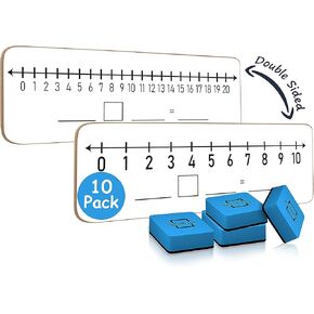 SCRIBBLEDO 10 Pack Dry Erase Number Line White Boards 4x12 Inch Lapboard Double Sided Whiteboard Numbers 1 Thru 10 and 20 I Math White Board for Kids Students Classroom Addition Subtraction Division