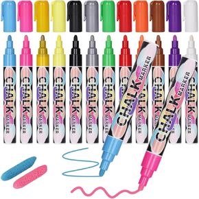 Liquid Erasable Chalk Markers Pens - 12 Colors Washable & Wet Erase Neon Makers for Blackboard, Chalkboard Signs, Glass Window, Graduation Celebration School Kids Art for Cars (6mm)