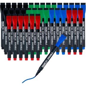 HANWER 36 Pack Magnetic Dry Erase Markers Fine Tip, Low Odor Dry Erase Markers with Eraser, Erasable Thin Whiteboard Markers for Office School Home, Assorted Colors
