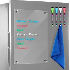 8"x12" Acrylic Magnetic Dry Erase Board for Fridge, Clear Acrylic Dry Erase Board for Refrigerator, Acrylic Magnetic Menu Board for Kitchen Includes 4 Colors Markers and Clean Towel
