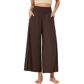 ODODOS Women's Wide Leg Palazzo Lounge Cropped Pants with Pockets Light Weight Comfy Pajama Capri Pants-20/22"/ 24" Inseam