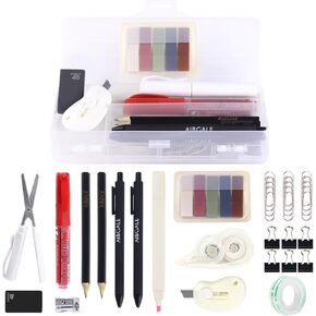 Portable Office Supplies Set, Office Desk Accessories Kit with Organizers, School and Home Desk Storage Includes Pencils, Scissor, Paper Clips, Dry Erase Markers