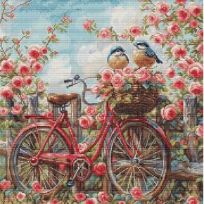 Luca-S Cross Stitch Kit Gold - Bicycle with Roses, BU5061, Counted Cross Stitch Kit for Adults, Needlecraft and Embroidery Kit, Forest Animals