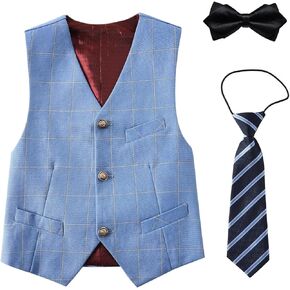 Boy's Suit Vest with Bowtie and Tie Kids Suits for Boy Adjustable Back Strap Vest Set