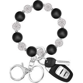 M-Plateau Wristlet Keychain, Silicone Beaded Wrist keychain with Key Ring for Women, Elastic Keychain Bracelet