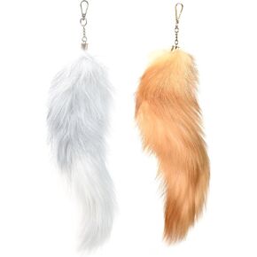 Fox Tail Keychains: Stylish white fox tail for handbags and cosplay. Perfect for therian tail enthusiasts