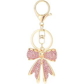 Gold Bow Keychain Rhinestone Bowknot Keychain Bling Cute Keychain Pink Key Chain Shiny Purse Charms Car Keychain Backpack Keychain Aesthetic Key Chain Accessories For Key Purse Bags Handbags
