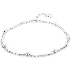 Vanbelle Sterling Silver Jewelry Double Layered Beaded Chain Anklet with Rhodium Plating for Women