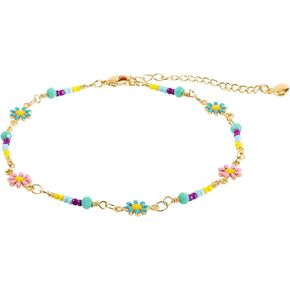 Daisy Anklet, Gold Beaded Flower Anklet Dainty Colorful Foot Chain Summer Beach Boho Foot Jewelry Gift for Women Girls for Birthday Valentine's Day Anniversary Christmas