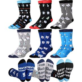 Hercicy 6 Pairs Mens Dentist Socks Teeth Novelty Socks Dentist Gifts for Men Male Dental Hygienist Dental Surgeon Hospital Workers christmas gifts