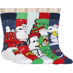 Hyp Peanuts Snoopy Men's Socks Holiday Inspired Designs 5-Pack Adult Mid-Calf Crew Socks Shoe Size 6-12