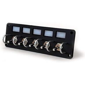 Switch Panel, Dash Mount, 7 x 2 in, 5 Toggles, LED Lighted, Label Sheet Included, Black, Kit