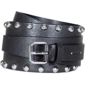 AllSaints Women's 25 Mm Tapered Double Wrap Leather, Wide Belt with Roller Buckle