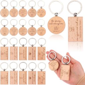 OBANGONG 60 Pcs Wooden Bible Inspirational Keychains Bible Verse Bulk Key Rings Christian Quotes Sign Wood Keyrings Church Faith Gifts for Prayer Inspirational Engraved Party Gift