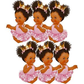 Pink Sitting Princess Cutouts African American Baby Shower Party Decoration (3 inches 24pcs)
