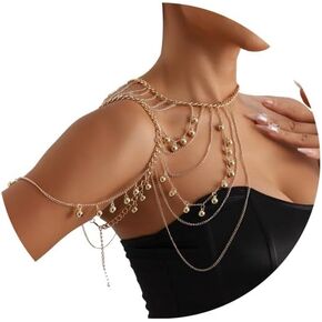 Gold Shoulder Body Chain Jewelry,Multi-layered Tassel Shoulder Chain Necklace Sexy Wedding Bridal Shoulder Jewelry Strapless Dress Jewelry for Women (Gold)