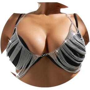 Boho Body Chain Bra Gold Bra Chains Sexy Top Chain Halter Brassiere Bikini Rave Nightclub Body Accessories for Women