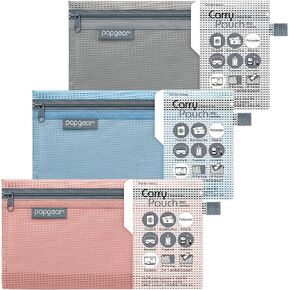 popgear Expandable Mesh Zipper Pouch, Water Repellent Zipper Bag, Cosmetics Pouch, Compact Travel Packing Pouches, Organize for Toiletry, Cosmetics, Stationery, 3 Colors, 3 Packs