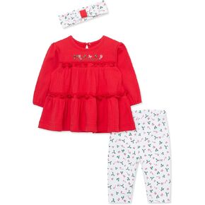 Little Me Clothes for Baby Girl's 3-Piece Christmas Holiday Holly Headband, Tunic, and Legging Sets, 0-24 Months