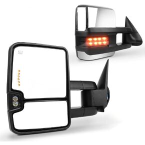 SCITOO Towing Mirrors fit 2003-2007 for Chevy Silverado for GMC Sierra 2003-2006 for Tahoe Suburban Avalanche Yukon Cadillac Escalade Pickup Chrome Tow Mirror Power Heated Turn Signal Width Light