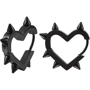 Spike Earrings for Woman, Black Heart Earrings Emo Accessories Gothic Jewelry, Punk Grunge Earrings, Goth Y2K Accessories as Perfect Edgy Gifts in New Year Chirstmas Day from Pealicious