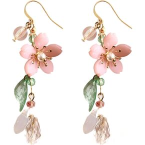 Kruckel Flower Blossom Lightweight Dangling Earrings | Golden Stud with White Pearls Hanging | Women Jewelry, Easy Wear Fashion Design Cute but Elegant (Plum Blossom)