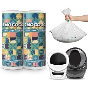 AMOGOGOPET Litter Robot Waste Bags Fit for Litter Robot 3 and 4, 50 Pack Liner Bags, Self Cleaning Cat Litter Box Trash bags with 9-11 Gallons of Capacity