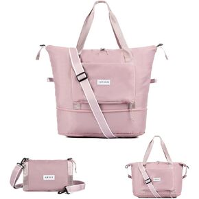 Folding Travel Bag Carry on Bags for Airplanes with Detachable Adjustable Shoulder Strap Light Weight Travel Duffle Bag for Women with Suitcase Sleeve 17x11x9 inch