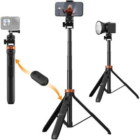 K&F Concept 62'' Phone Selfie Stick Tripod, 2-in-1 Lightweight Cellphone Holder and Camera Stand with Remote, Extendable Adapter for GoPro, Compatible with iPhone/Android Phone/GoPro/Camera