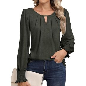 Womens Long Sleeve Tops Business Casual Dressy Work Office Blouses Flowy Shirt 2024 Fall Trendy Outfits