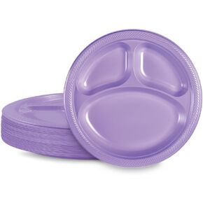 Amscan Bright Pink 3-Compartment Plastic Plates - 10" (10 Packs of 20) - Vibrant & Convenient Party Plates for All Occasions - 200 Pc.