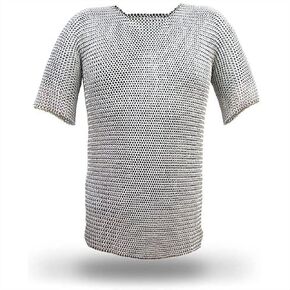 Nagina International Haubergeon Norman Knight Medieval Coif Armor Set (Full Size Adult) Long Shirt With Half Sleeves | Costume Armour | Halloween & Cosplay Dress Accessory.