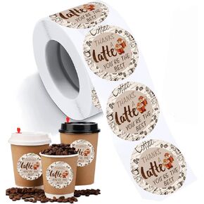 2 inch Thanks A Latte Appreciation Thank You Stickers Coffee Holiday Themed Sticker Labels for Party Favors,Small Business,Packaging Seals 500pcs